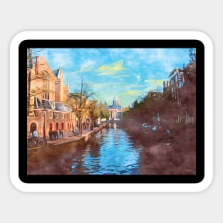 Amsterdam canal boats watercolor art painting Sticker